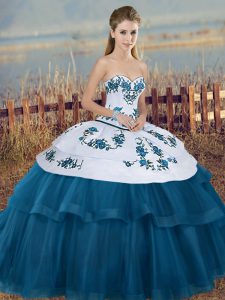 Blue And White Sleeveless Tulle Lace Up Vestidos de Quinceanera for Military Ball and Sweet 16 and Quinceanera