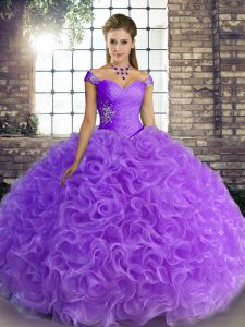 Admirable Lavender Sleeveless Beading Floor Length Quince Ball Gowns