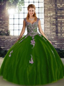 Olive Green Straps Neckline Beading and Appliques Sweet 16 Dresses Sleeveless Lace Up