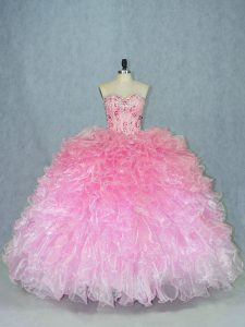 Comfortable Floor Length Multi-color 15th Birthday Dress Organza Sleeveless Beading