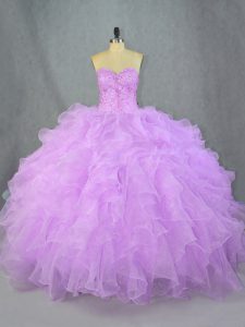 Elegant Ball Gowns Sweet 16 Dress Lavender Sweetheart Organza Sleeveless Floor Length Lace Up