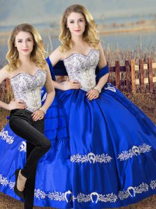 Flirting Floor Length Royal Blue Vestidos de Quinceanera Satin and Organza Sleeveless Beading and Embroidery