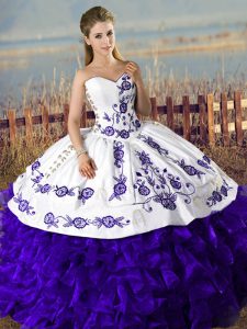 Glamorous Embroidery Quinceanera Gowns Purple Lace Up Sleeveless Floor Length