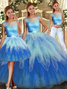 Floor Length Lace Up 15 Quinceanera Dress Multi-color for Sweet 16 and Quinceanera with Lace and Ruffles