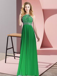 Customized Scoop Sleeveless Backless Green Chiffon