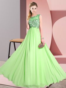 Custom Fit Chiffon Sleeveless Floor Length Quinceanera Court Dresses and Beading and Appliques