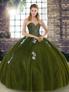 Ball Gowns Vestidos de Quinceanera Olive Green Sweetheart Tulle Sleeveless Floor Length Lace Up