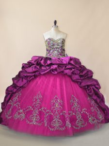 Sleeveless Beading and Pick Ups Lace Up Sweet 16 Quinceanera Dress with Purple Brush Train