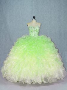 Multi-color Ball Gowns Sweetheart Sleeveless Organza Floor Length Lace Up Beading and Ruffles 15th Birthday Dress