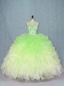 Multi-color Ball Gowns Sweetheart Sleeveless Organza Floor Length Lace Up Beading and Ruffles 15th Birthday Dress