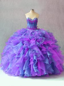 Amazing Multi-color Ball Gown Prom Dress Sweet 16 and Quinceanera with Beading and Appliques and Ruffles Sweetheart Sleeveless Lace Up