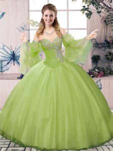 New Arrival Tulle Long Sleeves Floor Length Quinceanera Gowns and Beading