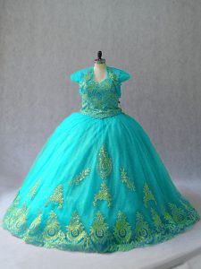 Lace Up Vestidos de Quinceanera Aqua Blue for Sweet 16 and Quinceanera with Appliques