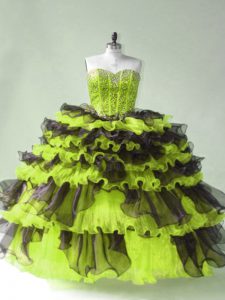 Fitting Yellow Green Ball Gowns Sweetheart Sleeveless Organza Lace Up Beading Quinceanera Dresses