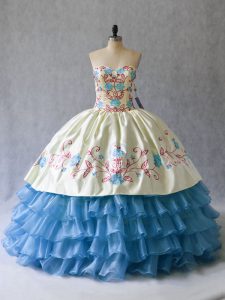 Blue And White Sleeveless Satin and Organza Lace Up Sweet 16 Dress for Sweet 16 and Quinceanera