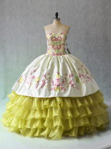 Yellow Green Sweet 16 Quinceanera Dress Sweet 16 and Quinceanera with Beading and Ruffled Layers Sweetheart Sleeveless Lace Up