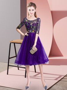 Top Selling Purple Scoop Lace Up Embroidery Dama Dress for Quinceanera Half Sleeves