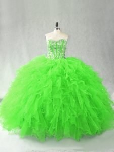 Sleeveless Beading and Ruffles Lace Up Vestidos de Quinceanera