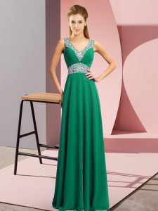 Fantastic Dark Green Lace Up Prom Dresses Beading Sleeveless Floor Length