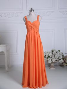 Orange Straps Zipper Ruching Court Dresses for Sweet 16 Sleeveless