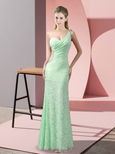 Apple Green Sleeveless Beading and Lace Floor Length Evening Dress