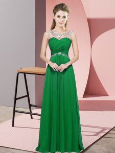 Green Sleeveless Chiffon Backless Prom Evening Gown for Prom and Party and Military Ball