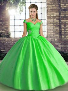 Dynamic Floor Length Lace Up Quinceanera Gown Green for Military Ball and Sweet 16 and Quinceanera with Beading