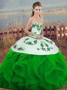 Sweetheart Sleeveless Sweet 16 Quinceanera Dress Floor Length Embroidery and Ruffles and Bowknot Green Tulle