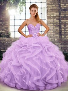 Cute Tulle Sleeveless Floor Length Quinceanera Gown and Beading and Ruffles