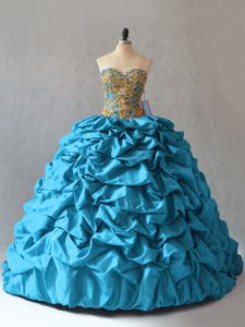 New Style Ball Gowns Sleeveless Aqua Blue Quince Ball Gowns Brush Train Lace Up
