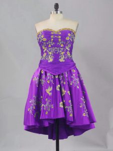 Hot Sale A-line Prom Gown Eggplant Purple Sweetheart Taffeta Sleeveless Mini Length Lace Up