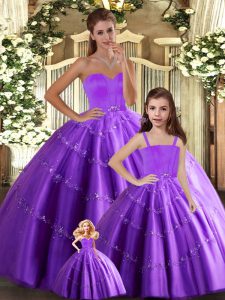 Gorgeous Floor Length Lace Up Ball Gown Prom Dress Eggplant Purple for Sweet 16 and Quinceanera with Beading