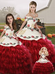 Simple Embroidery and Ruffled Layers Quinceanera Dresses Wine Red Lace Up Sleeveless Floor Length