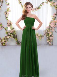 Chiffon One Shoulder Sleeveless Zipper Ruching Dama Dress in Dark Green