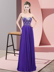Clearance Purple Chiffon Zipper Sweetheart Sleeveless Floor Length Homecoming Dress Beading