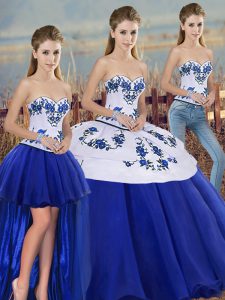 Custom Design Royal Blue Sleeveless Embroidery and Bowknot Floor Length 15 Quinceanera Dress