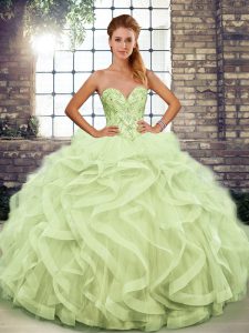 Extravagant Sleeveless Beading and Ruffles Lace Up Quinceanera Gowns