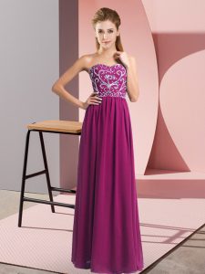 Floor Length Fuchsia Prom Dress Chiffon Sleeveless Beading