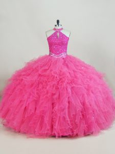 Hot Selling Sleeveless Lace Up Floor Length Beading and Ruffles Sweet 16 Quinceanera Dress