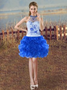 Amazing Organza Sleeveless Mini Length Prom Evening Gown and Beading and Embroidery and Ruffles