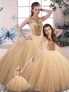 Floor Length Ball Gowns Sleeveless Gold Sweet 16 Dresses Lace Up
