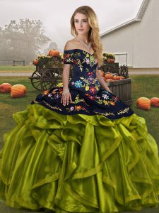 Enchanting Olive Green Sleeveless Embroidery and Ruffles Floor Length Sweet 16 Dresses