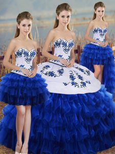 Captivating Ball Gowns 15th Birthday Dress Royal Blue Sweetheart Organza Sleeveless Floor Length Lace Up