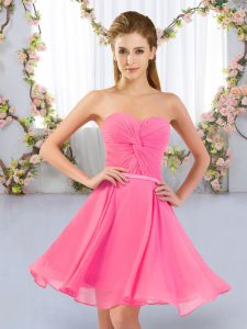 Sweetheart Sleeveless Lace Up Vestidos de Damas Rose Pink Chiffon