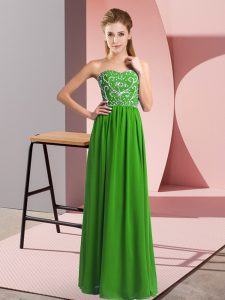 Fabulous Sweetheart Sleeveless Prom Evening Gown Floor Length Beading Green Chiffon