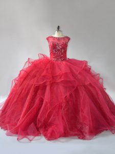 Organza Sleeveless Quinceanera Dresses Brush Train and Beading and Ruffles