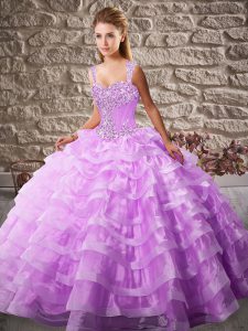 Organza Sleeveless Floor Length Quinceanera Dress and Beading and Ruffled Layers