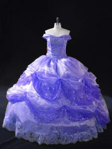 Organza Off The Shoulder Sleeveless Lace Up Beading and Pick Ups Quinceanera Dress in Lavender