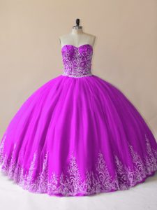Tulle Sleeveless Floor Length Quinceanera Dress and Embroidery