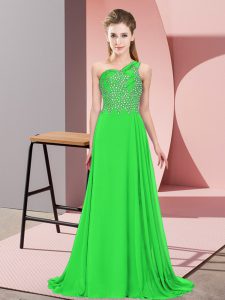 Sleeveless Chiffon Floor Length Side Zipper Evening Dress in Green with Beading